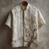 Japanese Almond Blossom Calligraphy Linen Shirt