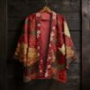 Japanese Vintage Flower White Crane Pattern Casual Kimono Cardigan