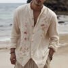 Men's Floral Embroidered Comfortable Linen Shirt