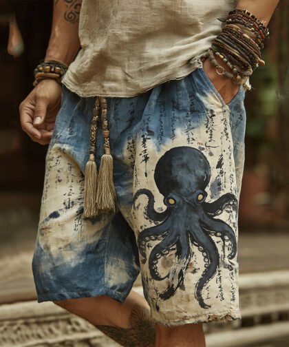 Vintage Japanese Art Octopus Tie-dye Shorts