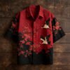 Vintage Japanese Plum & Crane Linen Short Sleeve Shirt