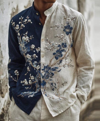 Men's Japanese-style Floral Art Casual Shirt