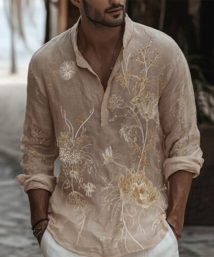 Men's Floral Embroidered Casual Shirt