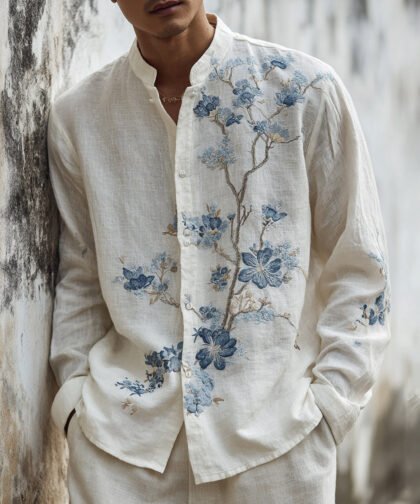 Men's Japanese-style Floral Art Casual Shirt
