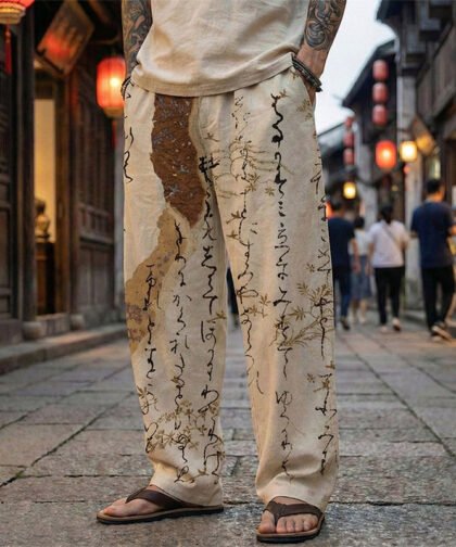 Men's Calligraphy Art Print Casual Pants