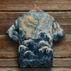 Japanese Sea Wave Dragon Art Men's Linen Short Sleeve Shirt