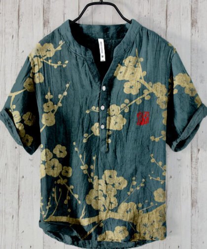 Japanese Plum Blossom Art Linen Blend Cozy Shirt