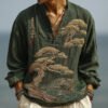 Men's Japanese Art Pine Embroidery Linen Shirt