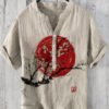 Plum Blossom Sunrise Japanese Art Linen Blend Shirt