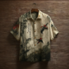 Japanese Art Retro Style Birds And Flowers Pattern Men's Short Sleeve Shirt