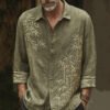 Men's Vintage Bamboo Embroidery Art Long Sleeve Shirt