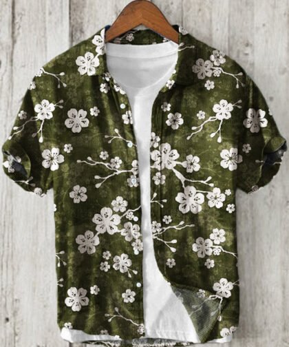 Cherry Blossom Japanese Pattern Linen Blend Shirt