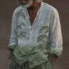 Men's Vintage Pine Tree Art Pattern Linen Blend Shirt