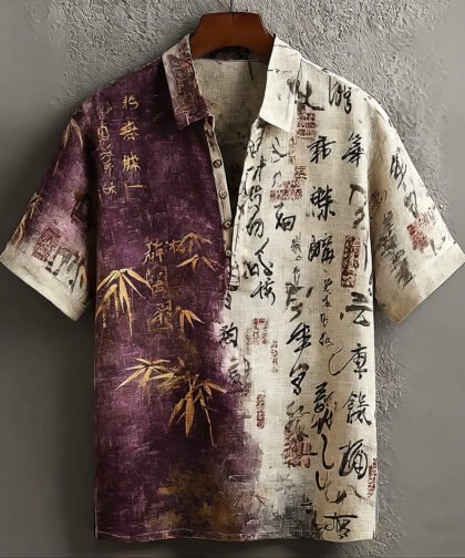 Japanese Art Retro Line Art Linen Casual Short-sleeve Top