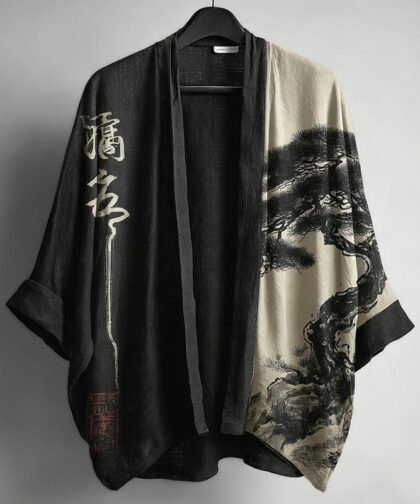Ink Painting Art Pattern Linen Kimono Cardigan