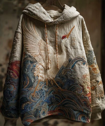 Japanese Crane Art Men's Vintage Hoodie