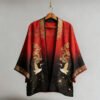 Japanese Cranes Glitter Art Gradient Linen Kimono
