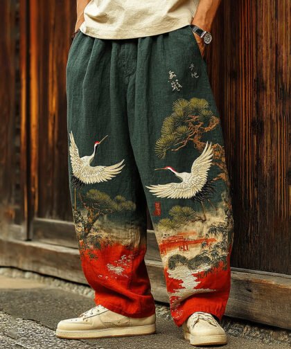 Men's Japanese Songhe Art Embroidery Art Linen Blended Casual Pants