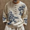 Retro Japanese Plum Blossom Pattern Linen Shirt
