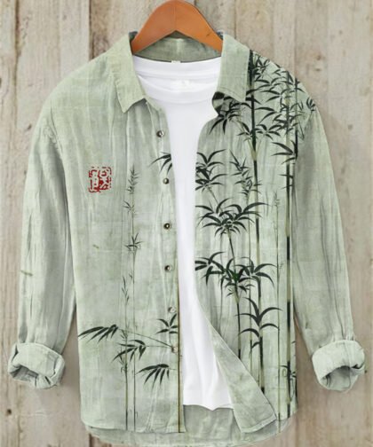 Bamboo Japanese Art Casual Linen Blend Shirt