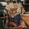Men's Tiger Warrior Calligraphy Art Print Casual Shirt