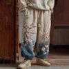 Men's Japanese Cherry Blossom Art Gradient Linen Pants