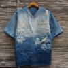 Japanese Waves & Cranes Embroidered Vintage Linen Shirt
