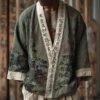 Men's Japanese Landscape Calligraphy Art Comfy Linen Kimono