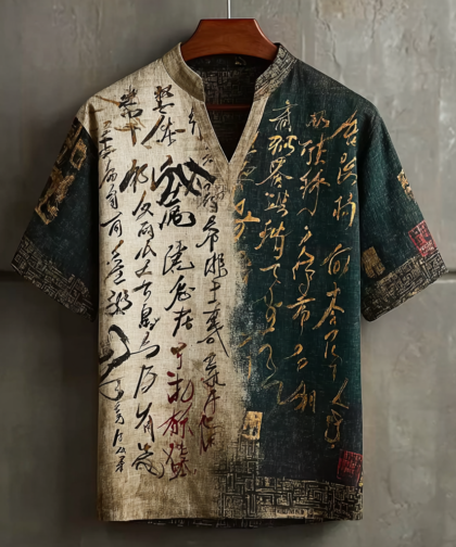 Japanese Art Retro Line Art Linen Casual Short-sleeve Top