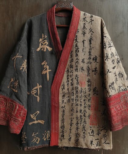 Retro Calligraphy Art Pattern Casual Kimono Cardigan