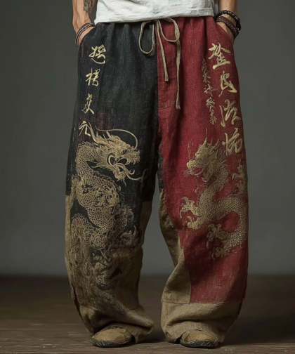 Japanese Art Retro Dragon Pattern Leisure Long Pants