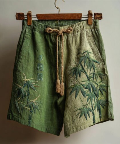 Japanese Bamboo Embroidered Gradient Dyed Linen Shorts