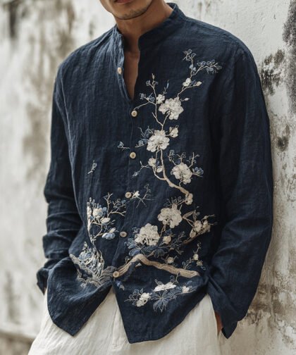 Men's Japanese-style Floral Art Casual Shirt