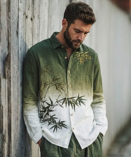 Men's Japanese-style Bamboo Gradient Art Casual Linen Shirt