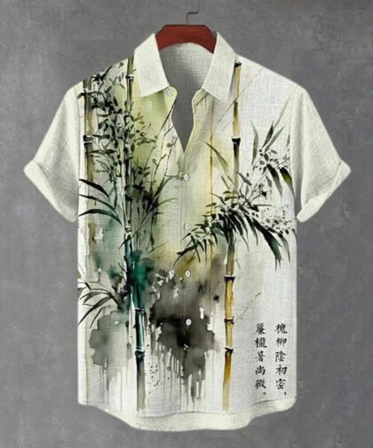 Men's Bamboo Forest Watercolor Art Print Casual Shirt