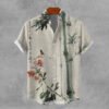 Men's Vintage Bamboo Floral Oil Painting Art Print Casual Shirt