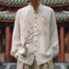 Vintage Japanese Plum Blossom Art Comfy Linen Blouse