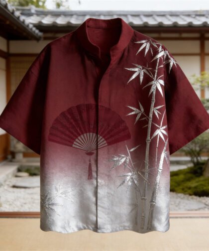 Japanese Bamboo Art Men's Linen Short Sleeve Shirt