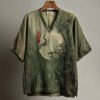 Japanese Bamboo Forest Full Moon Embroidered Gradient Linen Shirt
