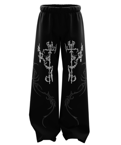 Engrave Black Unisex Straight Fit Baggy Pants